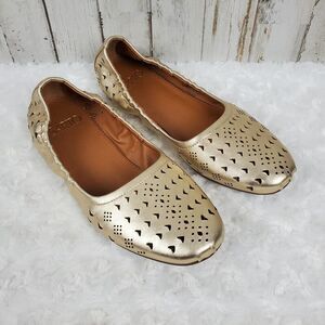 Franco Sarto Brewer Leather Ballet Flats Metallic Gold Size 6